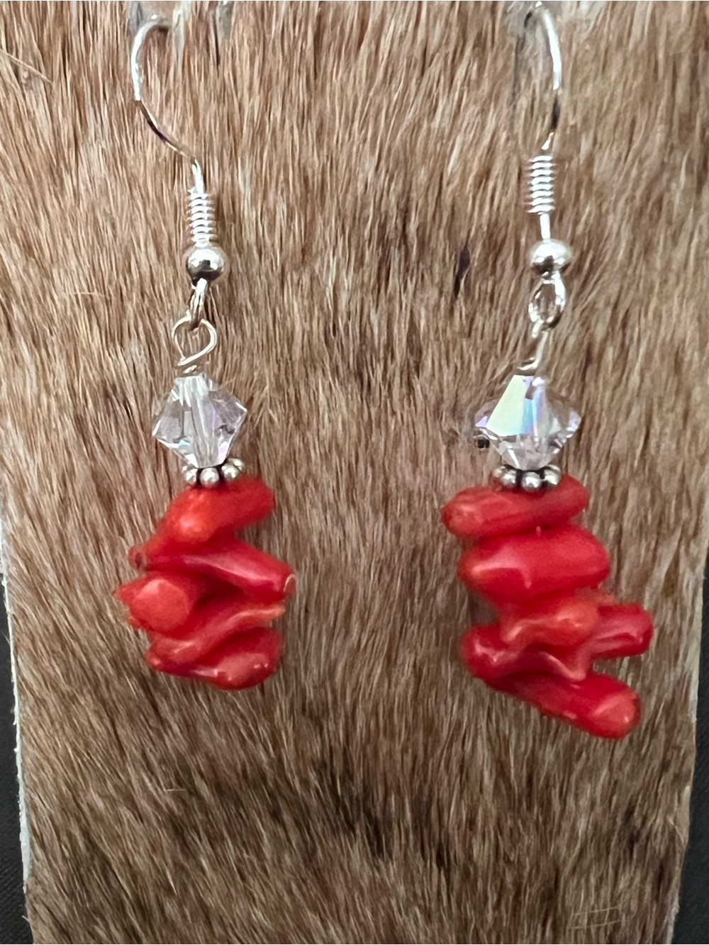 Sterling silver branch Red Coral Stack Dangle Earrings by